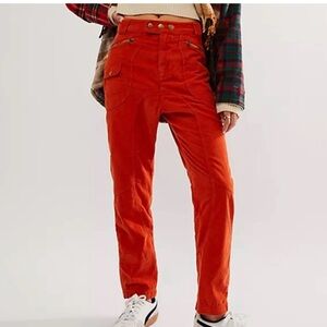 New Free People High Gear Moto 6/Sm Orange Harem-Style Corduroy High Rise Ankle